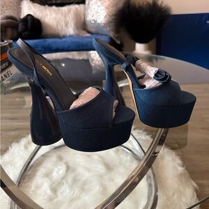 Fashion Nova Dark Blue Platform Slingback Heels